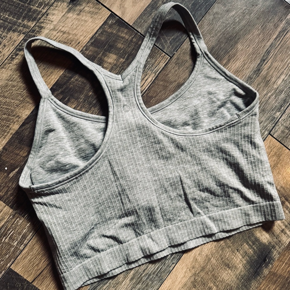 Seamless Ribbed Racerback Bra - Green - Picture 2 of 9